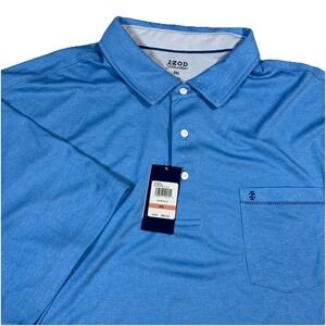 Izod Saltwater Mens Polo Shirt 3XL Azure Blue Performance Pocket Rugby NWT